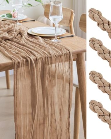 Asee'm 4pcs Cheesecloth Table Runner 120 Inches Long Nude Boho Gauze Cheese Cloth Runner 10FT Rustic Sheer Table Runners for Christmas Wedding Party Baby Shower Spring Easter Decoration