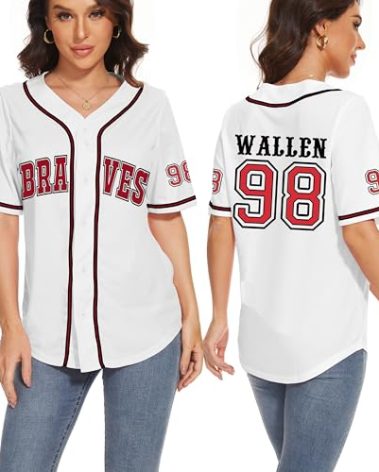 98 Baseball Jersey Women Country Vintage Music Shirts Graphic Fan Tshirt Short Sleeve Tops XXS White