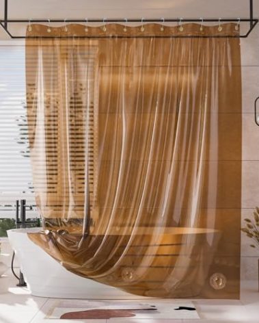 AmazerBath Shower Curtain Liner, 100% EVA Soft Clear Amber Heavy Duty Shower Curtain and Liner 2-in-1, 72x72 Luxury Plastic Weighted Bathroom Shower Liner, 12 Rustproof Grommets & 3 Heavyweight Stones