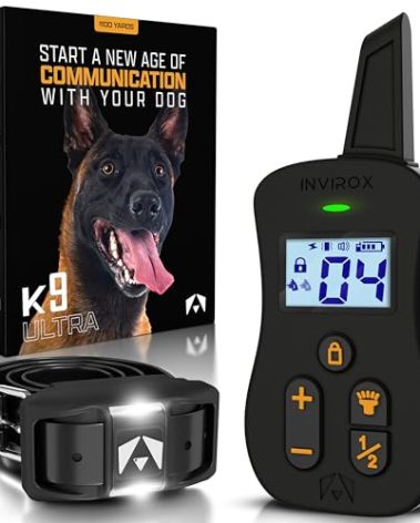 INVIROX Dog Shock Collar [Ultra K9] 124 Training Levels, 4 Powerful Modes with Night-Light and ¾ Mile Range 100% Safe Dog Training Collar for Large Dogs IP67 Waterproof (Black)