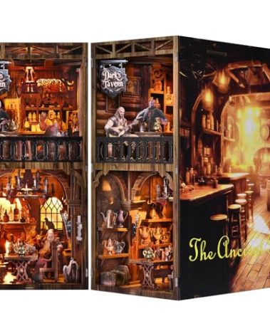 ETKVR Book Nook Kit, Book Nook Kits for Adults DIY Booknook Model Build, DIY 3D Wooden Puzzle Bookend Booknook Bookshelf Insert Miniature Dollhouse Kit for Home Decoration