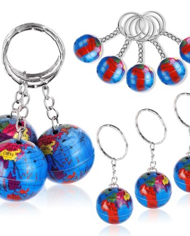 PROLOSO 48 Pcs Globe Keychains Bulk for Kids World Planet Earth Theme Keyrings Toy 1 Inch