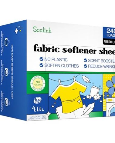 Soulink Fabric Softener Sheets for Washing Machine, No Plastic Jug Soap Strips, Alternative to Fabric Softener Liquid and Pods, Fresh Linen Scent, Up to 240 Loads