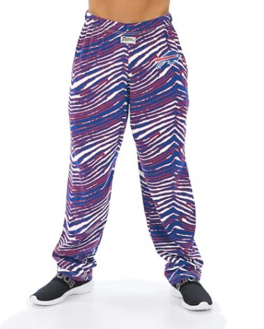 Officially Licensed Zubaz Men's NFL NFL Zebra Pant Left Hip Logo Track Pant, Buffalo Bills, Size Large