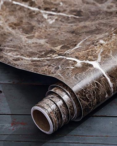 Burgeliy Peel and Stick Waterproof Wallpaper15.8×196in Vinyl Wrap Protector Auto Modification Tint Film Dark Brown Marble Shiny Granite for Kitchen Countertops Table Desk Furniture Self Adhesive Film