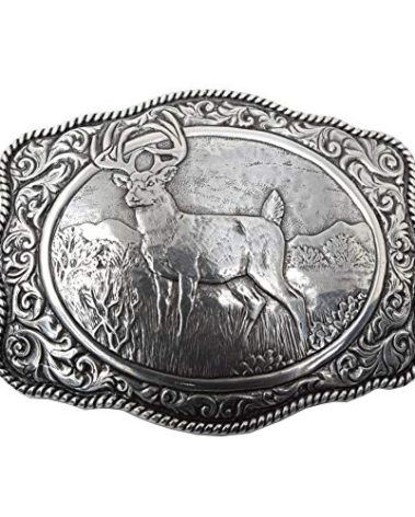Nocona Boots Men's Standard Crumrine Silver Deer Scaloped Western Belt Buckle, One Size