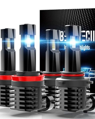 BEAMTECH 9005 H11 Bulbs, Fanless In Line HB3 H8 H9 Fog Light Bulb 6500K Xenon White Fog Light Of 4