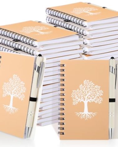 Trandraft 20 Pack Christian Gifts Bulk Religious Spiral Notebook Tree of Life Journal and Pen Set Small Pocket Notebook with Pen Writing Journal A6 Lined for Women Men Church Office(Natural Color)