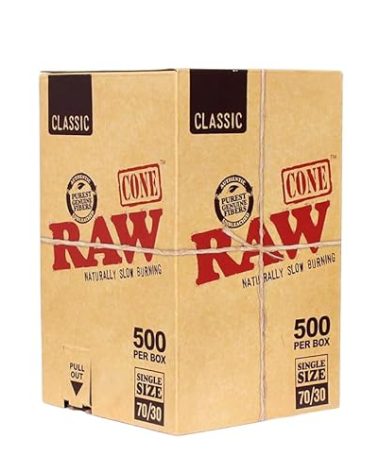 RAW Pre Rolled Cones - Single Size Dogwalker 70/30 (70mm) - 500 Pack - Mini RAW Cones with Tips for Smoking - Slow-Burning Classic Rolling Paper
