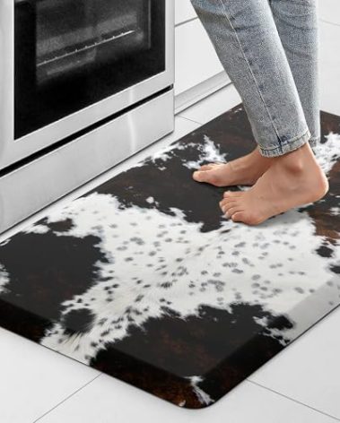 Opulentix Brown and White Kitchen Mat for Floor Spotted Cow Skin Kitchen Rugs Non Slip Anti Fatigue Waterproof Comfort Cool Rugs for Kitchen Floor Office