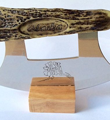 Alaska Ulu Cultured Antler with Etched Alaska Design Stainless Blade