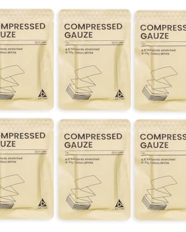 Aid Code 6 Packs Sterile Compressed Gauze with Z-Folded - Wound Gauze for Bleed Stop, 4.5" x 4.1 Yards, 6-Ply - for First Aid Kit,Medical Trauma Kit, IFAK Supplies Refill