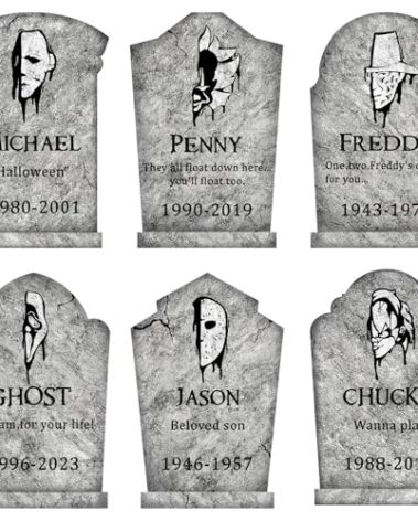 Halloween Decorations Outdoor Graveyard Tombstones: 6ct Large Tombstone Halloween Decor Yard Signs with Stake, 17" Tall Scary Gravestones with Half Killer Face, Waterproof Lawn Decor Outside, Not Foam
