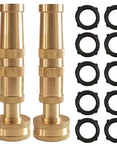 Hourleey Adjustable Twist Hose Nozzle, 4" Heavy-Duty Brass Hose Nozzle with 10 Garden Hose Rubber Washers, 2 Pack