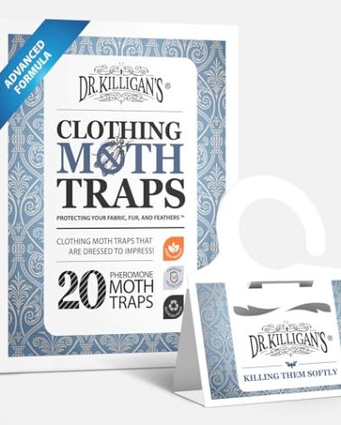 Dr. Killigan's Premium Double Potent Clothing Moth Traps with Pheromones Prime - Organic Trap with Lure for Clothes Closets & Carpet - Case Making & Web Spinning Moth Prevention (20 Pack, White)