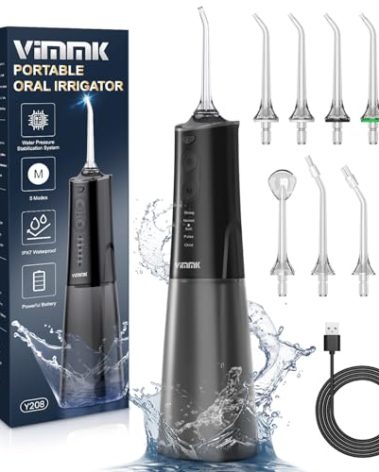 VIMMK Water Flosser, Cordless Water Dental Flosser, 9 Jet Tips 5 Modes 300ML IPX7 Waterproof, Portable Rechargeable Oral Irrigator for Home Travel - Gums, Orthodontic, Braces Care - Black
