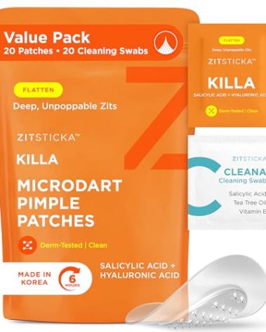 ZitSticka Killa Acne Patches for Face - World's Most Potent Pimple Patch with Fast-Acting Microdarts - Starts Working within 2 Hours for Deep, Early-Stage Zits - 20 Count