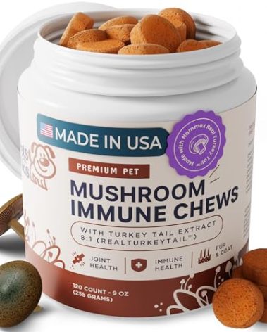 Turkey Tail Mushroom for Dogs - Organic 8:1 Extract Mushroom Supplement with Nammex Real Turkey Tail™ for Lumps & Bumps, Immunity, Gut, Skin & Joint Support - Reishi, Lion's Mane - 120 Soft Chews