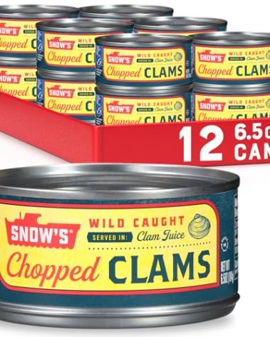 Snow's Wild Caught Chopped Clams Canned, 6.5 oz Can (Pack of 12) - 5g Protein Per Serving - Gluten Free, Keto Friendly, 99% Fat Free