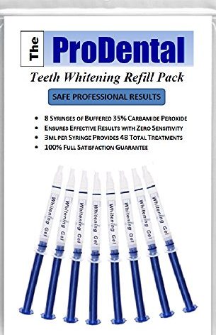 ProDental Teeth Whitening Gel Syringe Refill 8 Pack, 35% Carbamide Peroxide - 48 Treatments, Faster Results Than Tooth Whitening Strips - Pen - Powders and Toothpaste, Safe for Sensitive Teeth