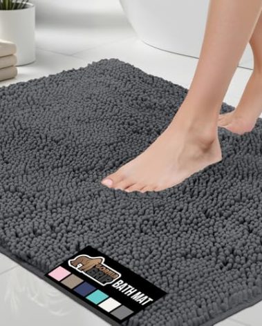 GORILLA GRIP Bath Rug Mat 30x20, Soft Absorbent Chenille, Quick Dry Microfiber Mats, Rubber Backing Washable Shower Floor Rugs, Bathmat Runner, US Designed Bathroom Home Decor Accessories Charcoal