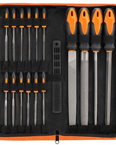 17Pcs File Tool Set with Carry Case,Premium Grade T12 Drop Forged Alloy Steel, Precision Flat/Triangle/Half-round/Round Large File and 12pcs Needle Files/1 brush