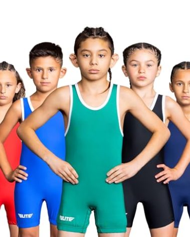Elite Sports Kids Wrestling Youth Singlet, Standard Boys Wrestling Singlets (Green, Small)