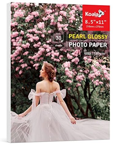 Koala Pearl Glossy Photo Paper 8.5X11 Inches 48LB 30 Sheets Shiny for Inkjet and Laser Printer Use DYE INK 180GSM