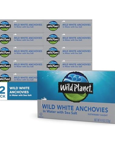 Wild Planet Wild Anchovies in Water with Sea Salt, 3rd Party Mercury Tested, 4.4 Ounce (Pack of 12)