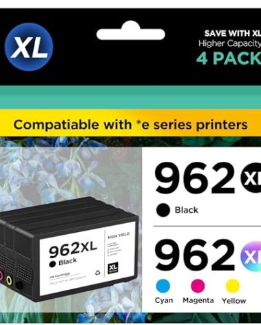 962xl 962 Ink Cartridges for HP OfficeJet Pro 9015e 9018e 9025e 9010e 9020e 9015 9018 9010 9020 9025 Series Printer, 962 XL High Yield Ink Cartridge Combo Pack 4 Pack (Black, Cyan, Magenta, Yellow)