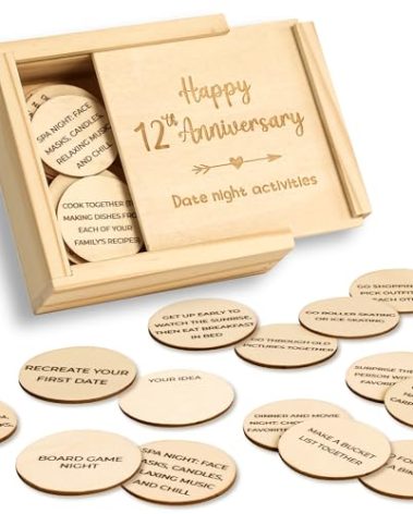 WOODAMORE 12 Year Anniversary Wood Gifts for Him Her - 12 Year Wedding Anniversary Keepsake Gifts for Wife Husband, Happy 12th Marriage Present for Men Women