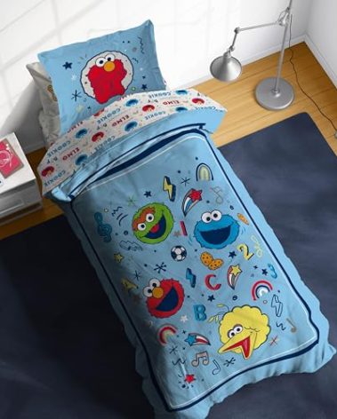 Sesame Street Twin Comforter Set - 5 Piece Kids Bedding Includes Comforter, Sheets & Pillow Cover – Super Soft Microfiber Bed Set with Elmo, Cookie Monster and Big Bird