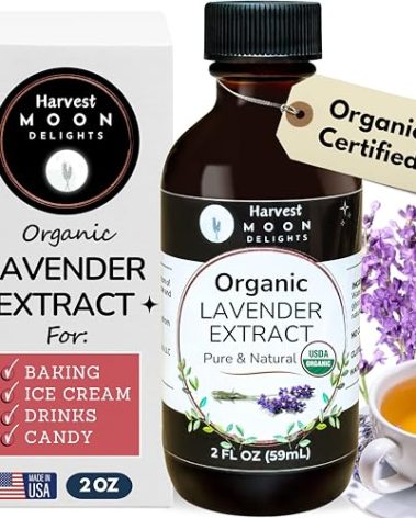 Organic Lavender Extract for Baking, Ice Cream, Drinks, and Candy - 2 oz - Water-Soluble - By Harvest Moon Delights - Pure Lavender Flavoring, Food Grade