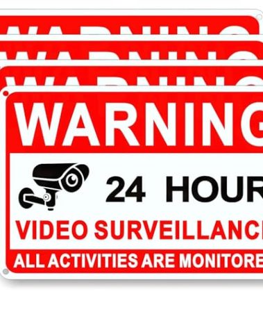4 Pack Video Surveillance Signs, 8 x 12 Inch Aluminum Camera Signs, CCTV Security Camera Sign, Made Of Reflective Material, Durable, Weatherproof, Easy To Install, Suitable For Home/Business Use