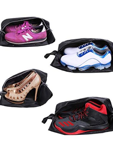YAMIU Travel Shoe Bags Set of 4 Waterproof Nylon with Zipper for Men & Women, Black