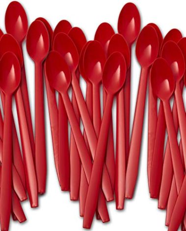 Extra Sturdy, Super Fun Red 8in Sundae Spoons 500ct Heavy Duty Disposable Plastic Utensils for Ice Cream, Milkshakes, Tea and Floats. Best Long Spoon for Stirring Cocktails and Tall Iced Beverages