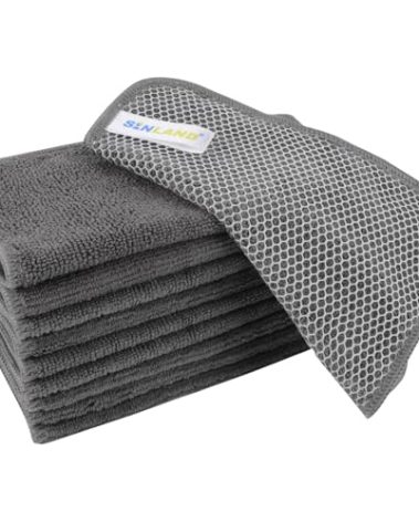 SINLAND Microfiber Dish Cloth for Washing Dishes Dish Washing Rags Best Kitchen Washcloth Cleaning Cloths Wash Cloths with Poly Scour Side 7.87Inchx7.87Inch 10 Pack Grey
