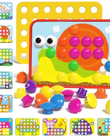 AMOSTING Button Art Toy – Educational Color Matching Mosaic Pegboard Sensory Learning Activity for Kids Age 3 4 5, Preschool Gift for Toddlers, Boys and Girls