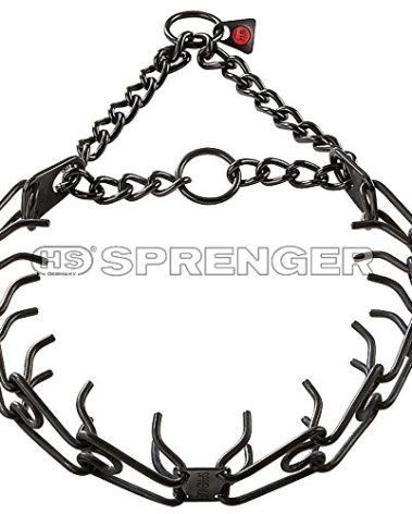 Herm Sprenger Black Stainless Steel Ultra-Plus Prong Collar with Center-Plate and Assembly Chain - 3.2 mm x 23 inches