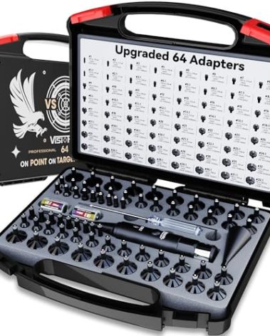 Visiofire Tool-Free Laser Bore Sight Kit, Green Laser Bore Sighter with 64 Upgraded Adapters fit 0.17 to 12 GA Calibers, Multi-Caliber Sighting Tool for All Gun, Powerful Boresighter