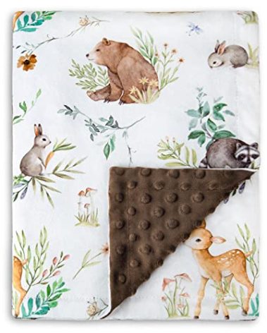 HOMRITAR Baby Blanket for Boys Girls Soft Plush Minky Blanket with Double Layer Dotted Backing for Toddler Nursery with Woodland Animals Printed 30 x 40 Inch (75 x 100 cm)