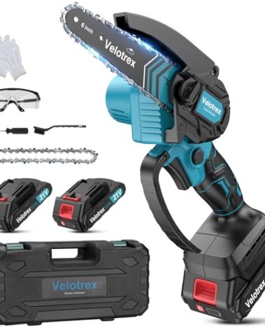 VELOTREX Mini Chainsaw Cordless 6 inch with 2pcs 2000mAh Batteries, Upgraded Brushless Electric Chainsaw Cordless with Auto Oiler, hand Chainsaw for Tree Branch Wood Cutting