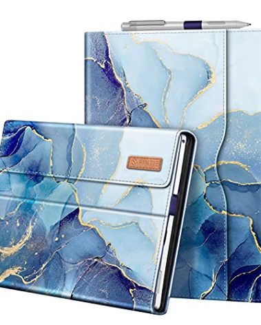 Fintie Case for 12.3 Inch Microsoft Surface Pro 7 Plus, Surface Pro 7/6/5/4/3 - Portfolio Business Cover with Pocket, Compatible with Type Cover Keyboard, Ocean Marble