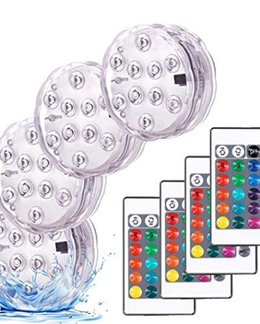 YiaMia Submersible Led Battery Operated Spot Lights with Remote, Decorative Fish Bowl Small Lamps for Aquarium Vase Base Pond Wedding Halloween Party (4 Pack)