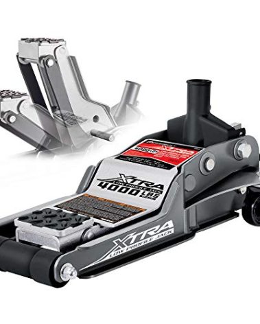 Powerbuilt Xtra Low Profile Floor Vehicle Jack with Safety Bar, Extra Low Car Jack - 2 Ton Load Capacity 620479E, Silver