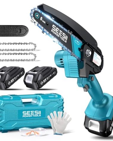 Seesii Mini Chainsaw, 6-inch Mini Chainsaw Cordless, Handheld Electric Power Chain Saw with 2 Batteries, for Tree Trimming Wood Cutting, Best Gifts for Father, Dad, Husband, Men