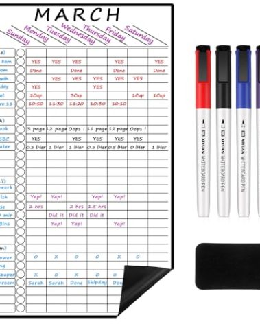Dunzoom Multi-Use Magnetic to Do List White Board Chore Chart List for Refrigerator 17.3x11'' Goal Task Habit Tracker Monthly Weekly Homework Child Calendar Family Grocery Fridge Dry Erase Board