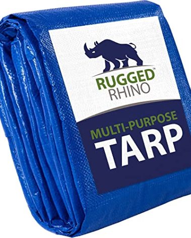 Rugged Rhino All Weather 100% Waterproof Heavy Duty Tarp, 5 Mil UV Temperature Resistant Tarps, High Durability Multipurpose Cover, for Home Outdoor Patio Winter Leaf Camping, 6x8 1 Pack Blue