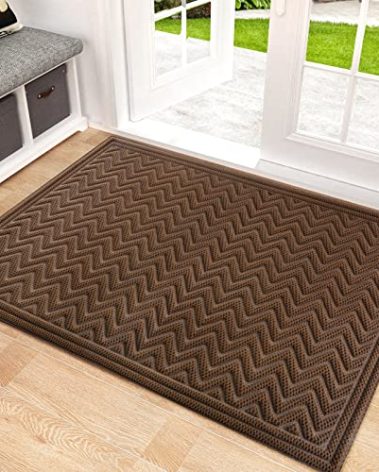 Mibao Front Door Mat, Dirt Trapper Welcome Mat for Outdoor Indoor, Non-Slip Waterproof Doormat, Durable Machine Washable Low Profile Entry Rug for Back Door Outside Patio, 35.5" x 24", Coffee Wave