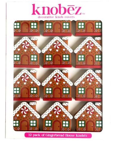 Knobēz: Decorative Knob Covers - Gingerbread House - 12pk - Stretch Over Hardware Decorations, Holiday-Winter-Christmas, Kitchen-Bathroom-Dresser-Home